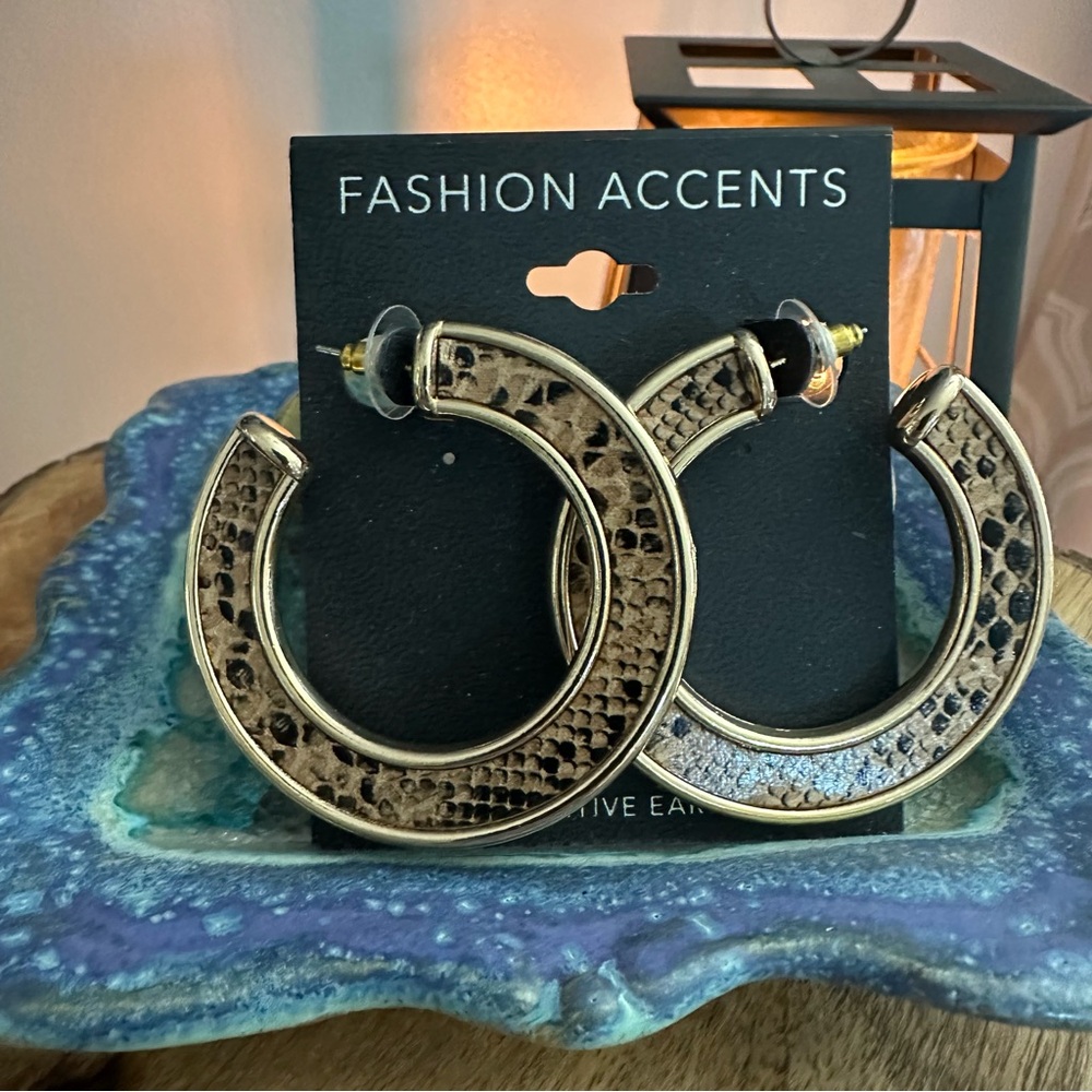 Gold and Brown Hoop Earrings